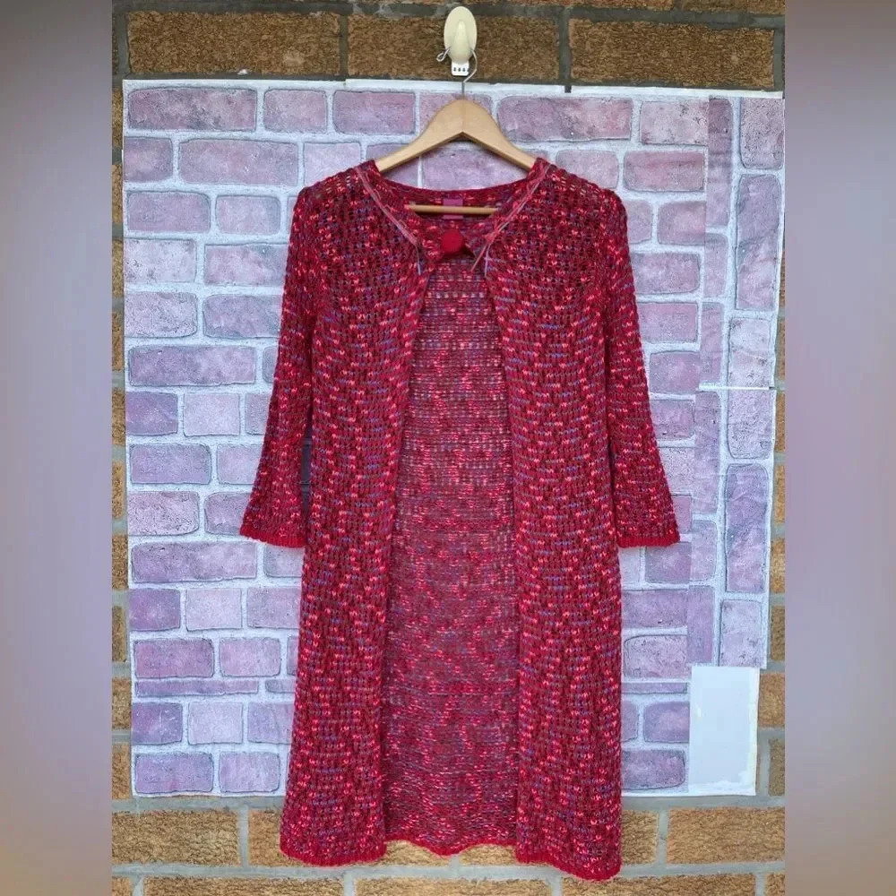 Save the queen multicolored crochet open cardigan XS